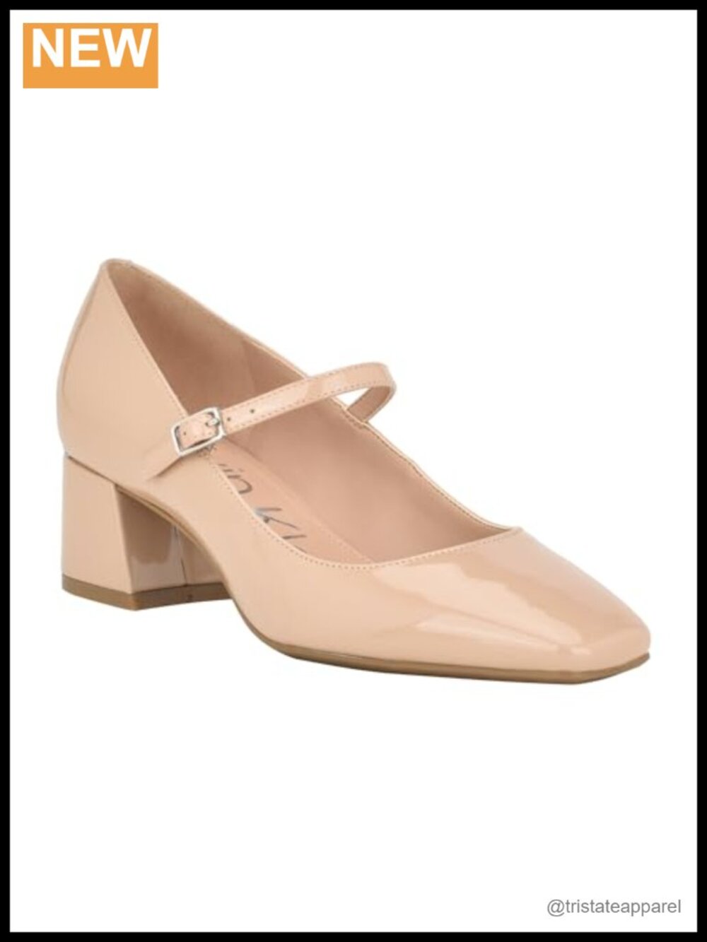 Calvin Klein Marlay Faux Leather Block Heel Square Toe Buckle Pump